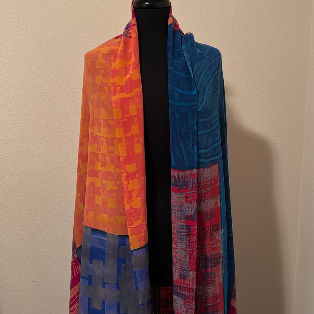Silk Saree in Blues, Oranges & Reds